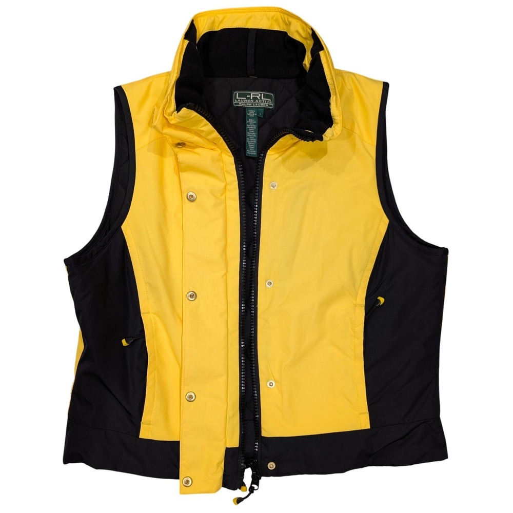 Ralph Lauren L RL Active Women's Yellow Black Colorblock Puffer Vest Size L - Picture 3 of 12